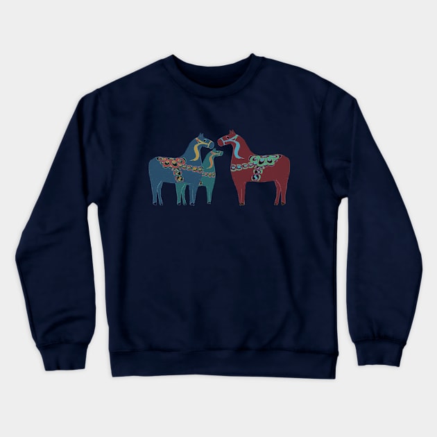 Scandinavian Dala Horse Family Crewneck Sweatshirt by Ginny Luttrell